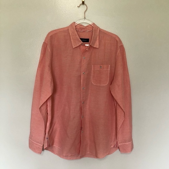 Tommy Bahama Button Up Shirt Orange Plaid Linen Tencel Large - Picture 1 of 7